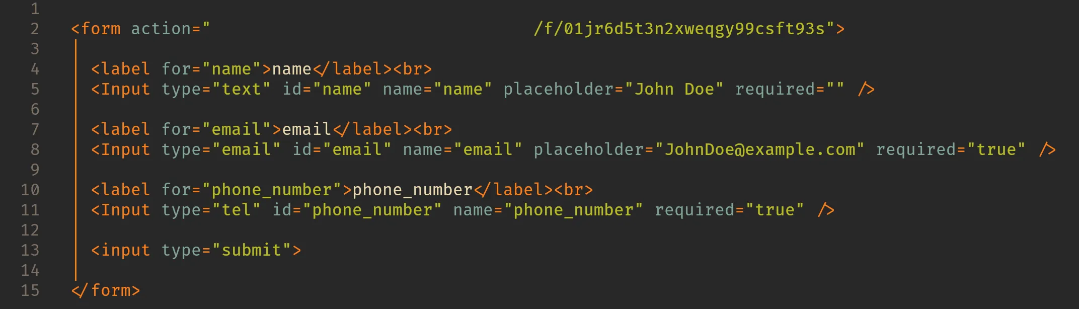 Example of custom form code